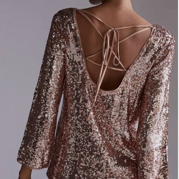 ANTHROPOLOGIE Rose Gold Sequined Top, Women, sz6 - Picture 5 of 5